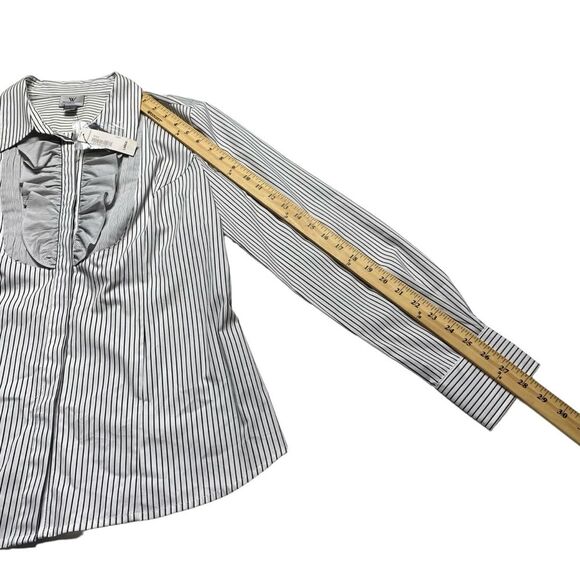 Worthington Striped Tuxedo Ruffle Button Down Shirt Sz L NWT - Picture 10 of 12